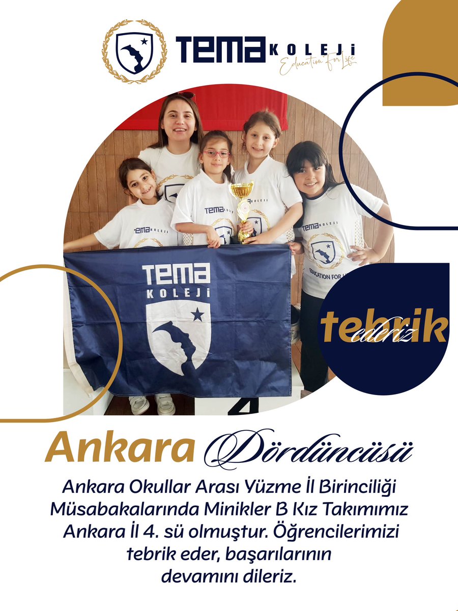 Ankara Okullar Arası Yüzme İl Bi̇ri̇nci̇li̇ği̇ Müsabakalarında Mi̇ni̇kler B Kız Takımımız Ankara İl 4. sü olmuştur. Öğrenci̇leri̇mi̇zi̇ tebri̇k eder, başarılarının devamını di̇leri̇z.