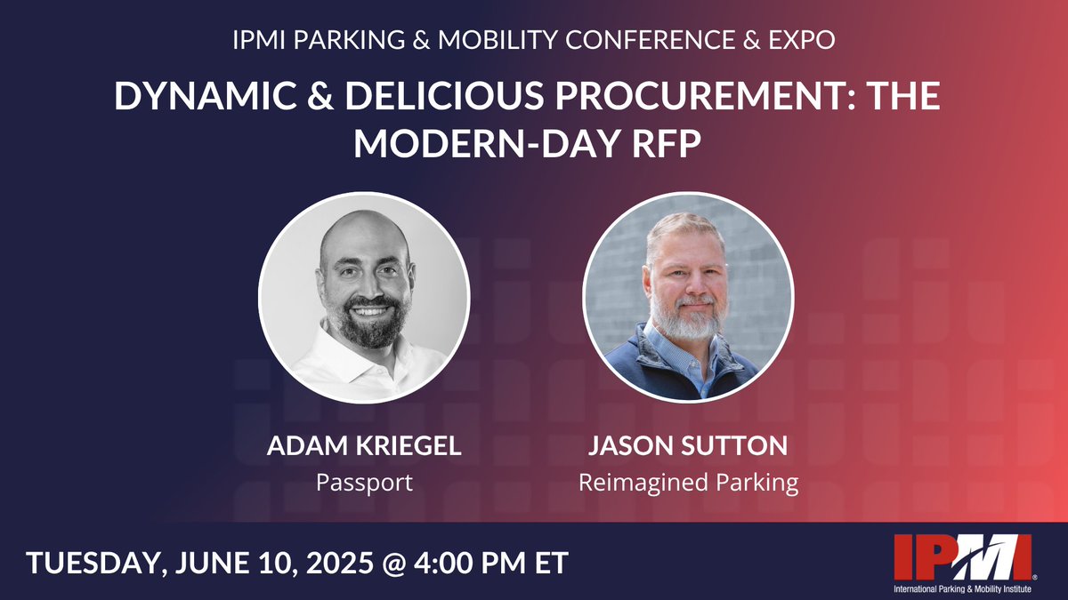 Don't forget to add this session to your #IPMI2025 lineup ft. Passport’s Adam Kriegel and Reimagined Parking’s Jason Sutton

📅 Tuesday, June 10 | 4:00 PM ET
📍 <a href="/IPMInow/">International Parking & Mobility Institute</a> Conference &amp; Expo

Add it to your calendar: hubs.ly/Q03q0N_t0