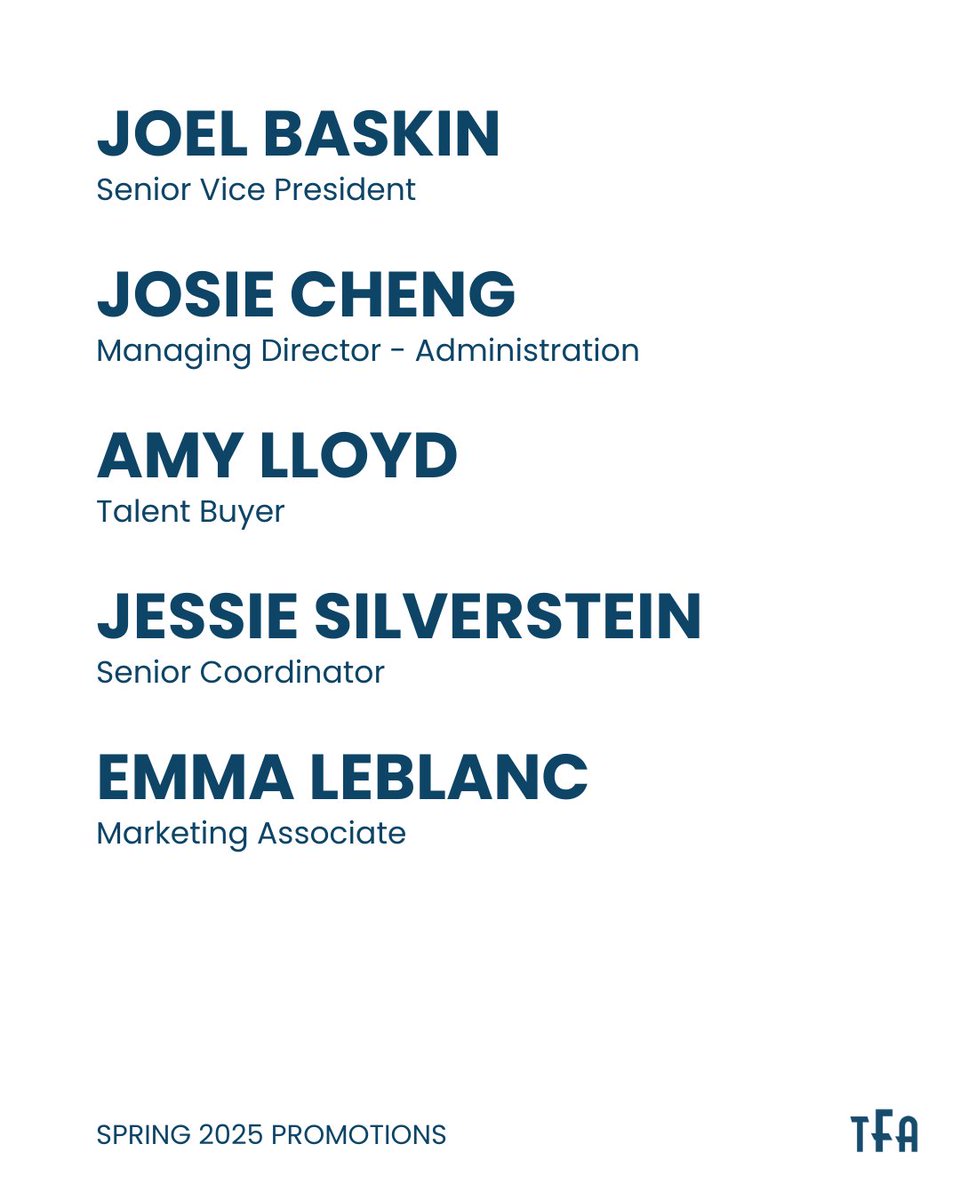 TFA is proud to celebrate a new wave of promotions across our team. Congratulations to all on this well-deserved recognition!

For more information: feldman-agency.com/post/348