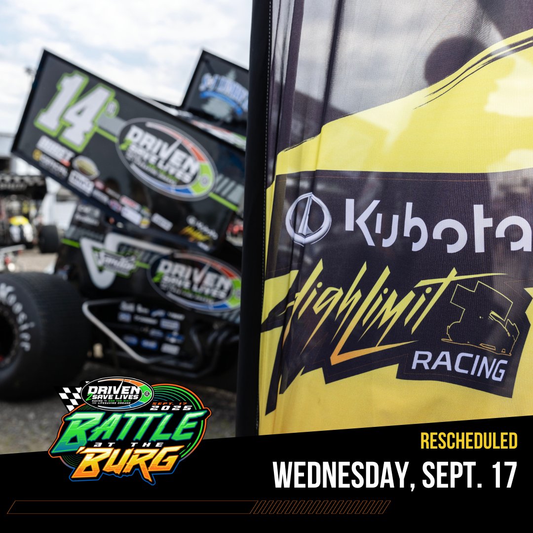 The Driven2SaveLives Battle at the 'Burg has been rescheduled for Wednesday, September 17! 🏁💚

@highlimitracing @clausonmarshall