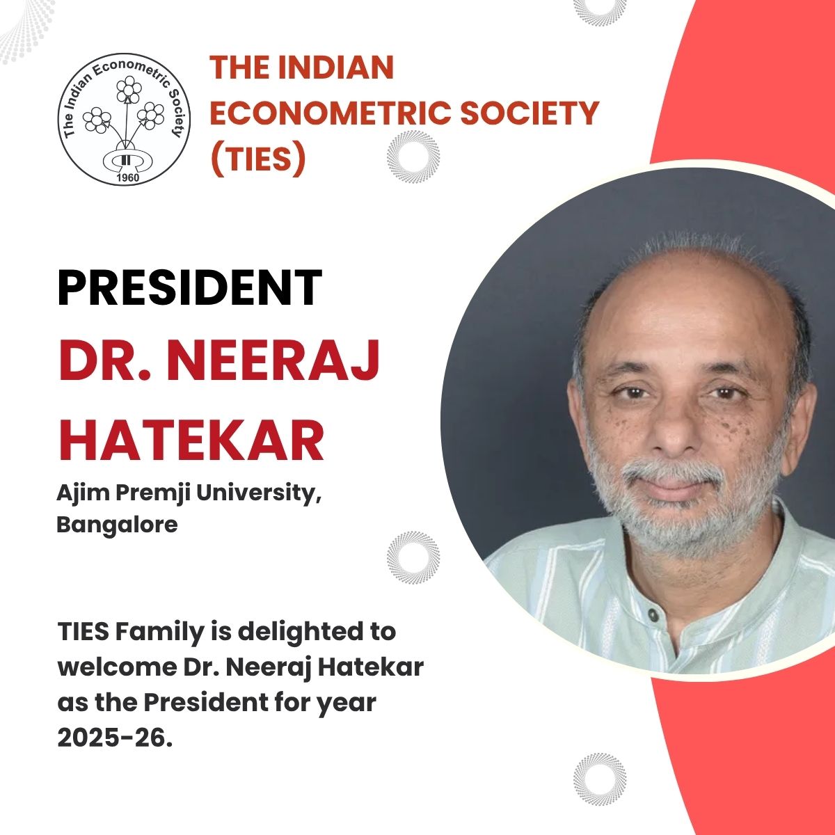 TIES_INDIA's tweet image. We are happy to welcome Dr. Neeraj Hatekar, Ajim Premji University, Bangalore as the President of the TIES family for the year 2025-26.
 
The details about Dr. Hatekar is available at the link given below.
Link: azimpremjiuniversity.edu.in/people/neeraj-…