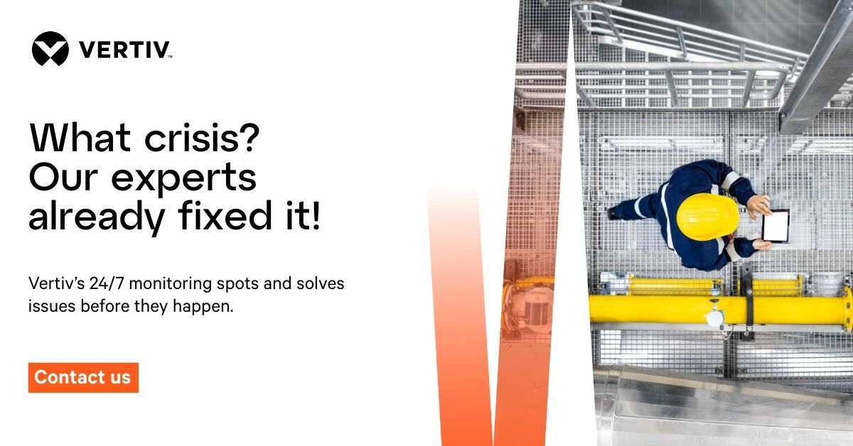 VertivEMEA's tweet image. 👀 Fixing Problems Before They Happen!
With Vertiv, you have expert eyes on your infrastructure 24/7, ensuring total operational peace of mind. ms.spr.ly/6010SmUyK
#ProactiveMonitoring #OperationalExcellence #PreventiveMaintenance