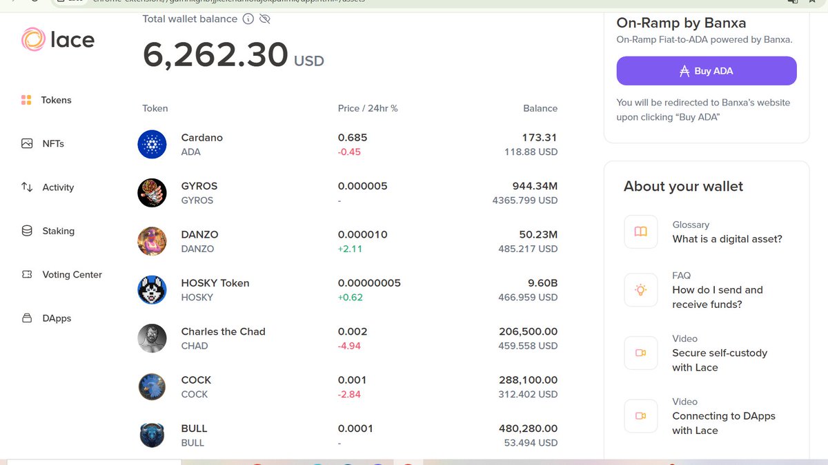 Wow <a href="/lace_io/">lace.io</a> Upgrade is awesome  🔥💥
It has all the prices intergrated now, even for small tokens like ours with $35k MarketCap 🤯

BTW there are ≈ $6,200 you can claim from our Dapp in GyroSwap!!

Go and get it!
Tokenize your kindness now 📈

#Cardano $ADA