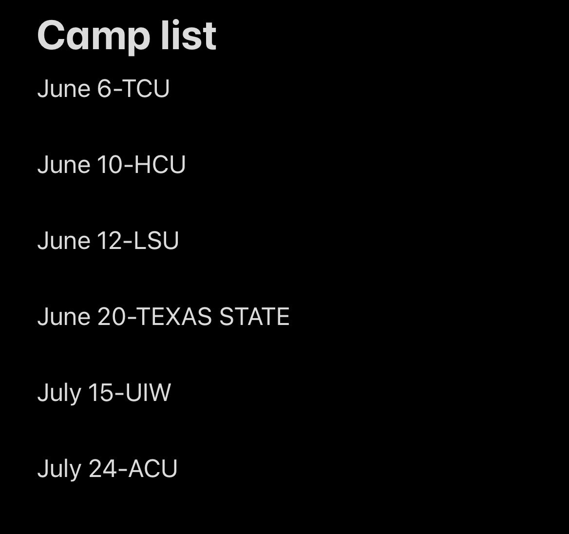 Carson Buchanan (@carsonbuchanann) on Twitter photo Looking forward to competing at the following camps this summer!!
<a href="/CoachTSalazar/">Tony Salazar</a> <a href="/CoachRosch/">John Rosch</a> <a href="/BaylorMullins/">Baylor Mullins</a> <a href="/CoachKWils/">Coach Ken Wilson</a> <a href="/Coach_Hinshaw/">Roger Hinshaw</a> <a href="/CoachBlakeBaker/">Blake Baker</a> <a href="/Bdpeveto/">Bradley Dale Peveto</a> <a href="/CoachBennettUIW/">Coach Sam Bennett</a> <a href="/CoachDubin/">Conor Dubin</a> Looking forward to competing at the following camps this summer!!
<a href="/CoachTSalazar/">Tony Salazar</a> <a href="/CoachRosch/">John Rosch</a> <a href="/BaylorMullins/">Baylor Mullins</a> <a href="/CoachKWils/">Coach Ken Wilson</a> <a href="/Coach_Hinshaw/">Roger Hinshaw</a> <a href="/CoachBlakeBaker/">Blake Baker</a> <a href="/Bdpeveto/">Bradley Dale Peveto</a> <a href="/CoachBennettUIW/">Coach Sam Bennett</a> <a href="/CoachDubin/">Conor Dubin</a>