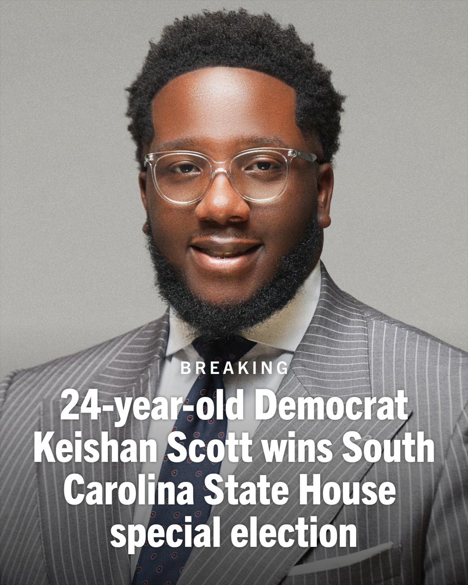 Last night, 24-year-old Keishan Scott defeated his Republican opponent by 41 points in South Carolina’s 50th State House district—a massive overperformance.

He’s now set to become one of the youngest Democratic state legislators in the country.