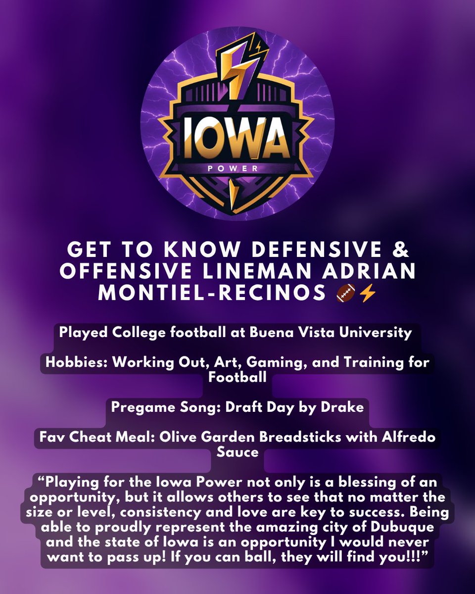 Iowa_Power's tweet image. Power. Passion. Playmaker. Meet Adrian — ready to dominate the arena this season. Let’s go! 📷📷#IowaPower #MeetThePlayer #ArenaFootball #IndoorFootball #FootballLife #GridironGrind #PowerPlay #DubuqueFootball #GameTime #PowerUp #ProFootball #ArenaBaller