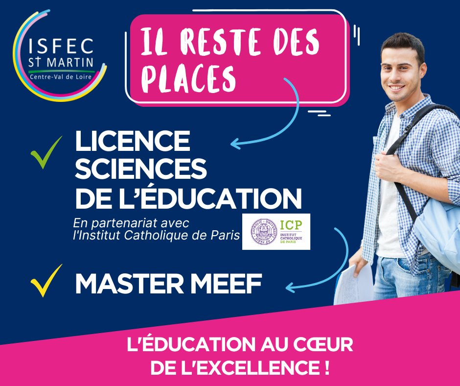 IsfecSt's tweet photo. ENCORE DES PLACES DISPONIBLES !
Vous rêvez de devenir enseignant ? C'est le moment d'agir !
L'ISFEC Saint-Martin à Tours vous informe qu'il reste encore des places pour intégrer nos formations :
Licence Sciences de l'éducation
Master MEEF
Contactez-nous ! https://t.co/VnR9tcGxj3 https://t.co/Pf37Y68Xky
