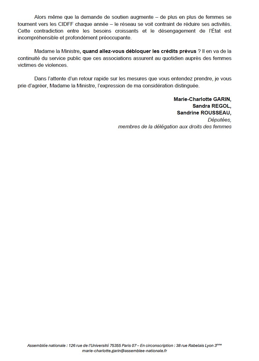 10 jours que nous avons alerté la ministre du Budget, Amélie de Montchalin.

Silence radio.
Pendant ce temps, la situation est critique, notamment pour le CIDFF Rhône :
❌ permanences juridiques fermées
❌ salarié·es licencié·es
❌ femmes victimes de violences abandonnées

1/3 ⤵️