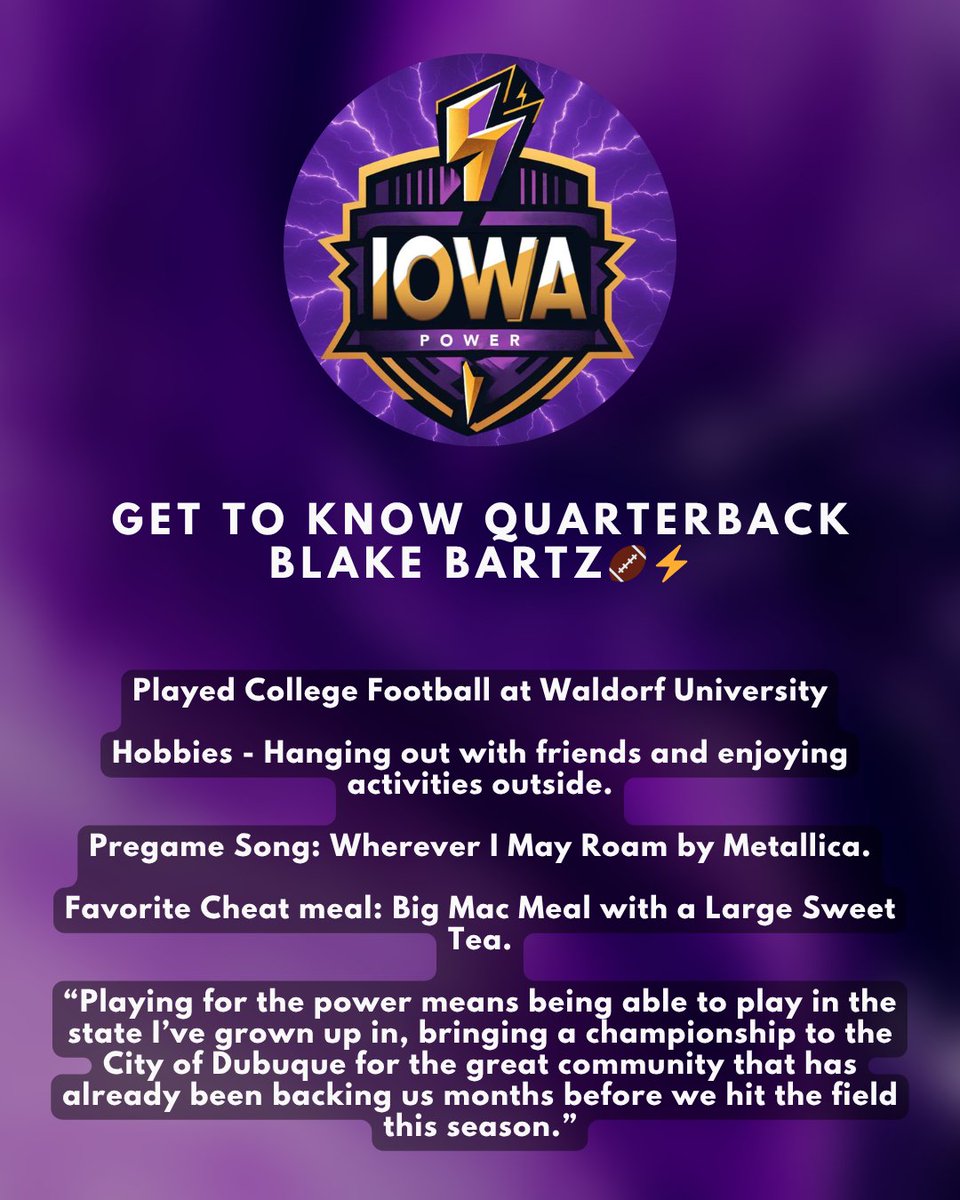 Iowa_Power's tweet image. Introducing Blake, a key force for Iowa Power this season. Focused, fierce, and ready for action. 📷📷#IowaPower #ProfessionalFootball #MeetTheTeam #ArenaFootball #DubuqueIA #PowerOnTheField #FootballFocus #IndoorGridiron #GameReady #ProAthlete