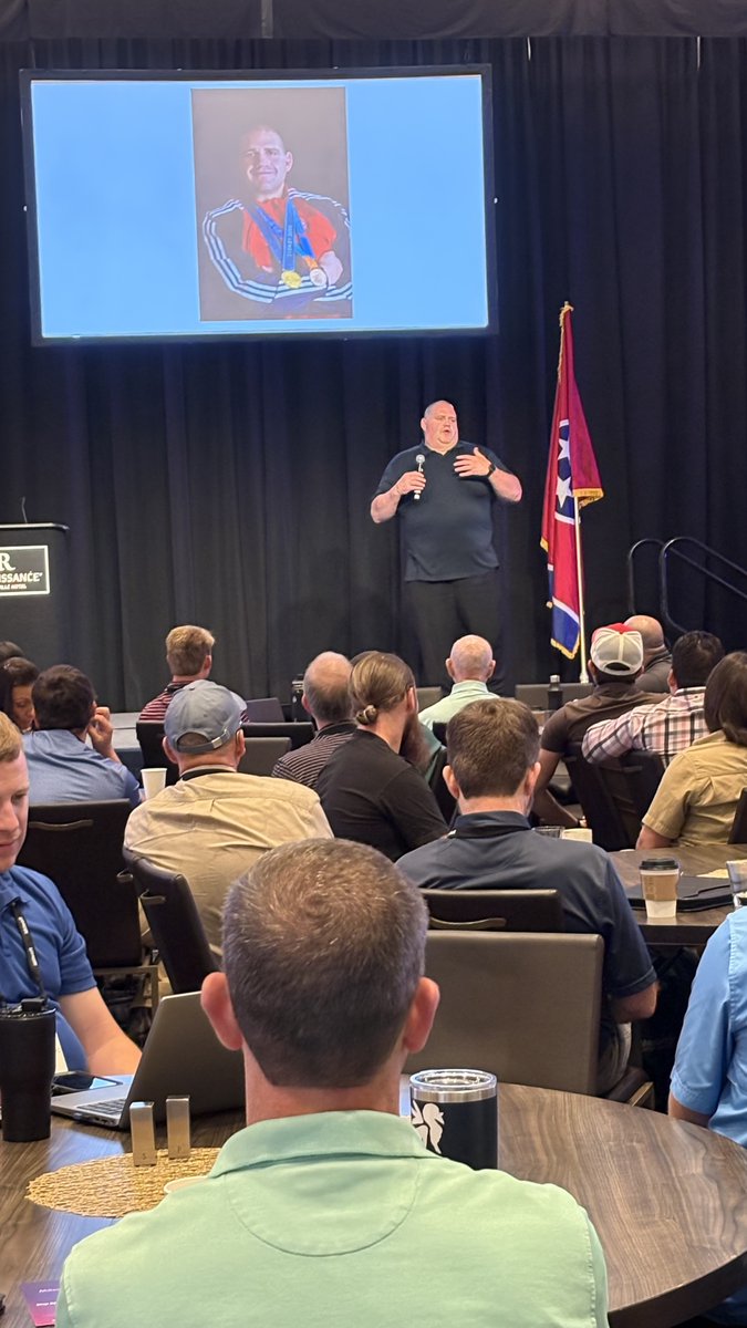milsoft's tweet image. We kicked things off at the @milsoft  UC with an inspiring keynote from Olympic Gold Medalist Rulon Gardner!

He shared his “Seven Steps to Success," encouraging us to reach our full potential, then stuck around to sign books and even show off his Olympic gold medals!

#UC2025