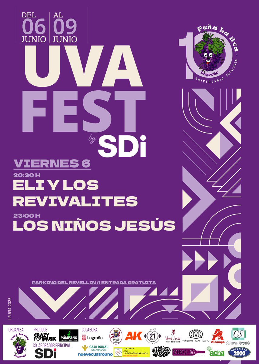 PenaLaUva's tweet photo. Se va acercando el día y como no queremos que os perdáis nada aquí están las actuaciones que tendremos en el Uva Fest!! 🍇🎶

No queda nada para abrir nuestras puertas a todos vosotros!! 🎉🎊 https://t.co/2wtWV9zGOv