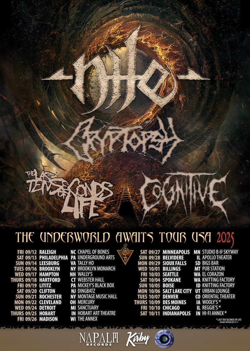 Season of Mist (@seasonofmist) on Twitter photo Cryptopsy reveal the band's first U.S. tour in support of their forthcoming new album An Insatiable Violence. 
This fall, they join forces NILE & more on a month-long US tour. 
Get show info & tickets at bandsintown.com/a/2941
#DeathMetal Cryptopsy reveal the band's first U.S. tour in support of their forthcoming new album An Insatiable Violence. 
This fall, they join forces NILE & more on a month-long US tour. 
Get show info & tickets at bandsintown.com/a/2941
#DeathMetal