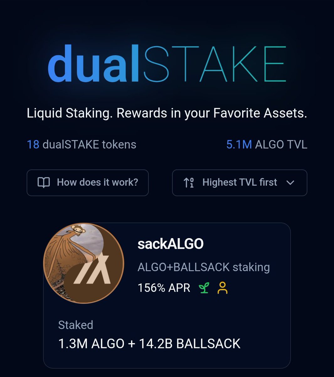 Speedrun to #1: <a href="/ballsack_algo/">$BALLSACK</a> claiming dualSTAKE top spot for ALGO TVL, with <a href="/AlphaArcade69/">⍺lpha arcade</a> $alphaALGO close behind and <a href="/Real_monko/">monko 🐝</a> $monkoALGO in 3rd

Speaking of -

1/ 5
