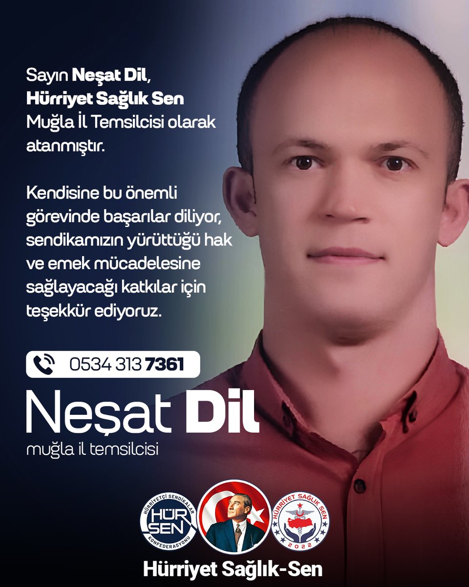 Sayın Neşat Dil, Hürriyet Sağlık Sen Muğla İl Temsilcisi olarak atanmıştır. Kendisine bu önemli görevinde başarılar diliyor, sendikamızın yürüttüğü hak ve emek mücadelesine sağlayacağı katkılar için teşekkür ediyoruz.

#HürriyetSağlıkSen