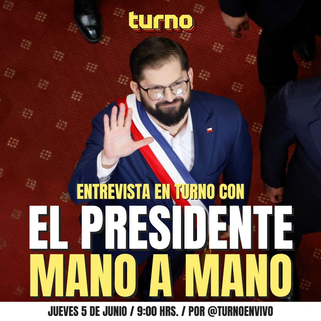 TURNO (@turnoenvivo) on Twitter photo 🎙️ Por primera vez en Turno, <a href="/copano/">Nicolas Copano</a> y <a href="/fernandtoledo/">Fernanda Toledo</a> reciben al presidente @gabrielboric en nuestro estudio.
📌 Suscríbete a buff.ly/2Pq5WNG y no te la pierdas este jueves 5 de junio a las 9:00 hrs. 🎙️ Por primera vez en Turno, <a href="/copano/">Nicolas Copano</a> y <a href="/fernandtoledo/">Fernanda Toledo</a> reciben al presidente @gabrielboric en nuestro estudio.
📌 Suscríbete a buff.ly/2Pq5WNG y no te la pierdas este jueves 5 de junio a las 9:00 hrs.