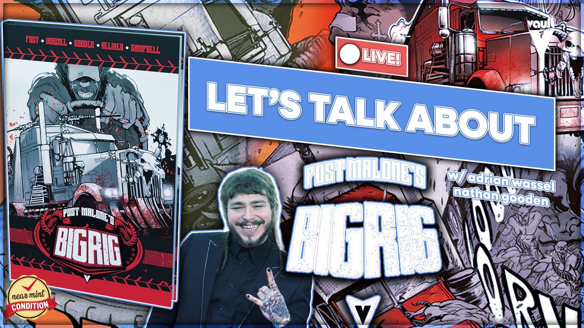 Near Mint Condition (@nearmintcon) on Twitter photo Get ready, Minties!!
Omar is going LIVE! at 4PM EST with Nathan Gooden and @AFWassel to talk about <a href="/PostMalone/">Post Malone</a>โs BIG RIG from @TheVaultComics!
Let's Talk about Post Malone's BIG RIG from Vault Comics!! Adrian Wassel | Nathan Gooden
youtube.com/live/AtJC9J0_vโฆ Get ready, Minties!!
Omar is going LIVE! at 4PM EST with Nathan Gooden and @AFWassel to talk about <a href="/PostMalone/">Post Malone</a>โs BIG RIG from @TheVaultComics!
Let's Talk about Post Malone's BIG RIG from Vault Comics!! Adrian Wassel | Nathan Gooden
youtube.com/live/AtJC9J0_vโฆ