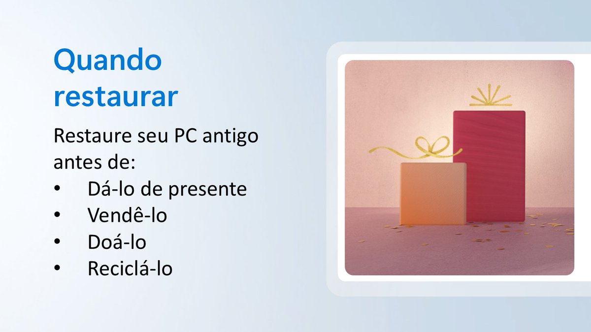 Pensando em trocar seu computador por um melhor em breve? Não esqueça de limpar seus dados do seu PC atual antes de vender, dar para alguém ou reciclar ele:
msft.it/6014SlnSm