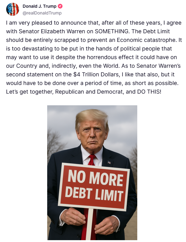 🚨 BREAKING : Trump propone di eliminare completamente il limite del debito degli Stati Uniti! 🚨