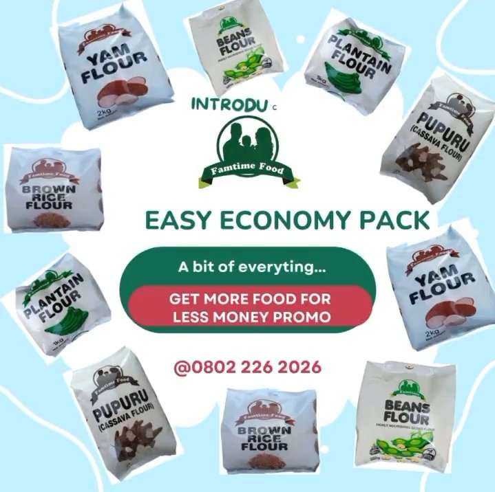 Nature's Haven (@omohlarrie) on Twitter photo Get a bit of everything with N23,900.
The economy pack contains one of each of the listed items but 2 pcs of beans flour.
It contains plantain flour, brown rice flour, yam flour, beans flour & cassava flour.
Location:Lagos. Distance is no barrier
Help tag & RT 🙏
<a href="/NH_Duke/">Duke in the Northern Hemisphere</a> Get a bit of everything with N23,900.
The economy pack contains one of each of the listed items but 2 pcs of beans flour.
It contains plantain flour, brown rice flour, yam flour, beans flour & cassava flour.
Location:Lagos. Distance is no barrier
Help tag & RT 🙏
<a href="/NH_Duke/">Duke in the Northern Hemisphere</a>