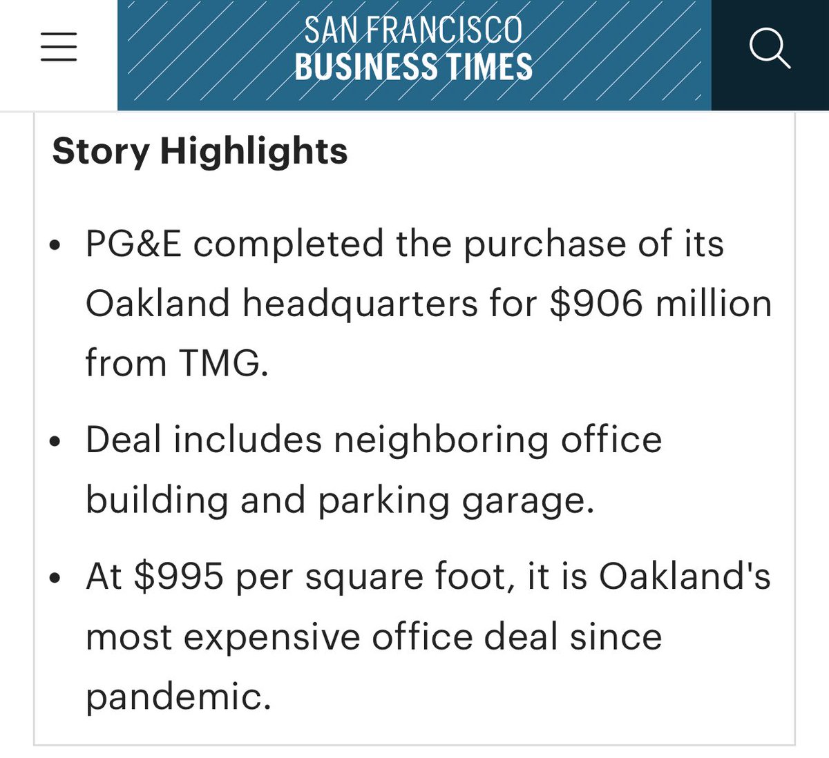 With property sales like PG&amp;E’s $906M HQ purchase comes an unexpected increase in Real Estate Transfer Tax (RETT) revenue for Oakland.

Elected officials must not treat this as a windfall that simply allows them to delay difficult yet necessary decisions for Oakland’s long-term