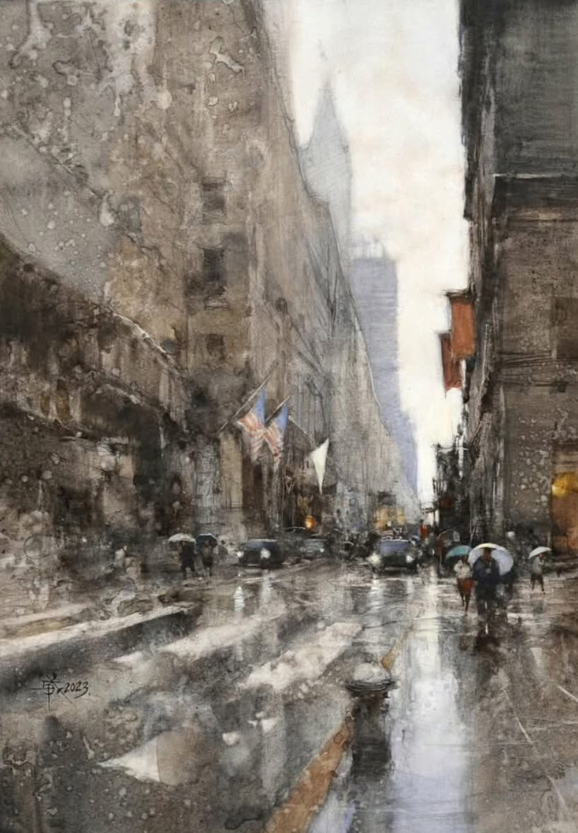 "New York in the Rain" 2023
Chien Chung-Wei (b. 1968)  Taiwanese Artist 
Watercolor on Paper 
37 x 27 cm