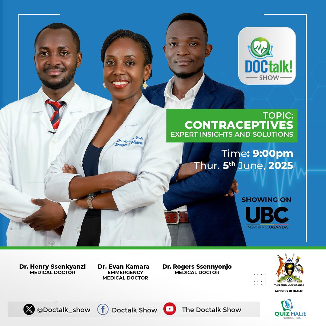 The Doctalk Show (@doctalk_show) on Twitter photo It's your body, your choice — get the facts, not the fiction!
The right team is here to demystify family planning & contraceptives.
Showing Thurs at 9:00pm exclusive on <a href="/ubctvuganda/">UBC UGANDA</a> with a special guest <a href="/ssennyonjoRoger/">Rogers Ssennyonjo, MD🇺🇬</a> as they demystify Contraceptives &💊Family Planning.👨👨👦👦 It's your body, your choice — get the facts, not the fiction!
The right team is here to demystify family planning & contraceptives.
Showing Thurs at 9:00pm exclusive on <a href="/ubctvuganda/">UBC UGANDA</a> with a special guest <a href="/ssennyonjoRoger/">Rogers Ssennyonjo, MD🇺🇬</a> as they demystify Contraceptives &💊Family Planning.👨👨👦👦
