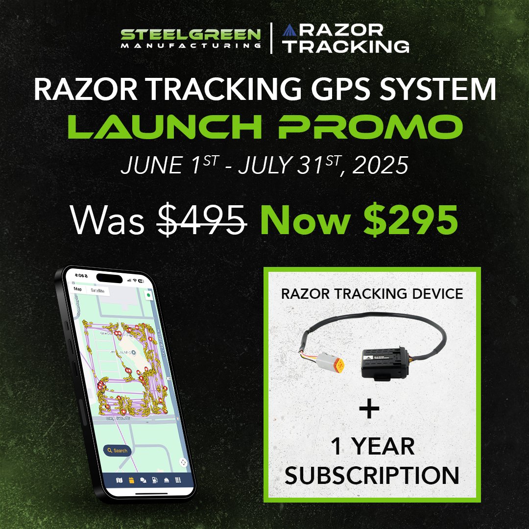 Steel Green Manufacturing (@steelgreenmfg) on Twitter photo We’re offering a $200-off promotion on <a href="/razortracking/">Razor Tracking</a> standalone kits (for $295 instead of $495) from June 1 through July 31. A 1-year subscription is also included. We’re offering a $200-off promotion on <a href="/razortracking/">Razor Tracking</a> standalone kits (for $295 instead of $495) from June 1 through July 31. A 1-year subscription is also included.