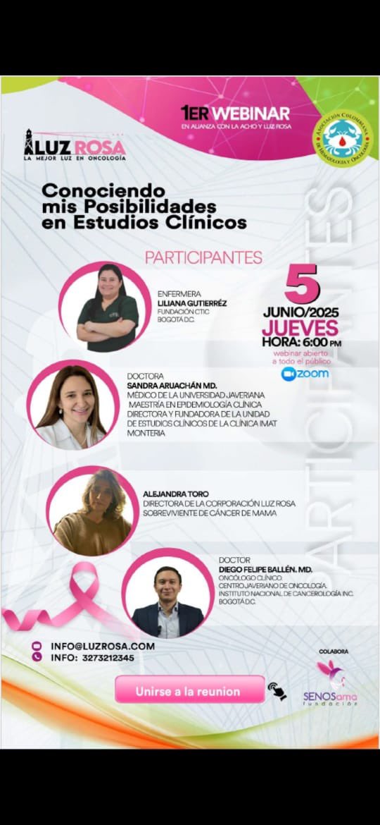 Liliana Gutiérrez Babativa (@lilig182) on Twitter photo Cordialmente invitados a participar en este 1er Webinar en alianza con la ACHO y LUZ ROSA. Hablaremos sobre estudios clínicos para pacientes con cáncer de mama. <a href="/BallenDF/">Diego Felipe Ballen</a> <a href="/achoHematoYOnco/">Asociación Colombiana de Hematología y Oncología</a> <a href="/wilar79/">William_Mantilla</a>
us06web.zoom.us/j/87644563277 Cordialmente invitados a participar en este 1er Webinar en alianza con la ACHO y LUZ ROSA. Hablaremos sobre estudios clínicos para pacientes con cáncer de mama. <a href="/BallenDF/">Diego Felipe Ballen</a> <a href="/achoHematoYOnco/">Asociación Colombiana de Hematología y Oncología</a> <a href="/wilar79/">William_Mantilla</a>
us06web.zoom.us/j/87644563277