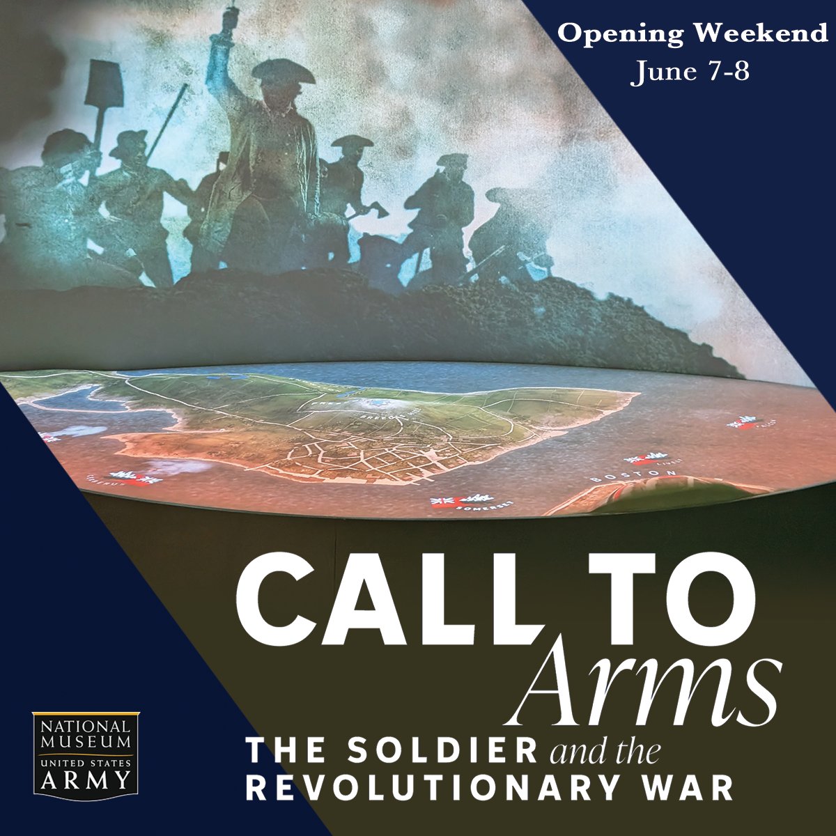 USArmyMuseum's tweet image. 📣T-minus 3 days! Get ready to see a new special exhibition, &quot;CALL TO Arms: The Soldier and the Revolutionary War!&quot;

Opening weekend: June 7-8 includes free #RevolutionaryWar activities for all ages.  See the weekend schedule here: thenmusa.org/revwar250/ 

#Army250 #RevWar250