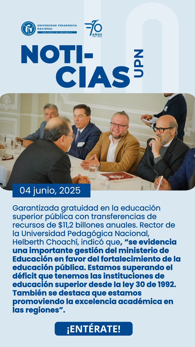 🚨 Garantizada la gratuidad en la educación superior pública con transferencias de recursos de $11,2 billones anuales. 

Conozca las palabras del Rector de la UPN Helberth Choachí, aquí  👉🏾n9.cl/chflid