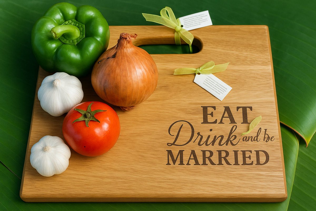 Chop, dice, and spice up your life - this handcrafted board says it all: Eat, Drink, and Be Married 🍅 💍 A Perfect blend of rustic charm, and kitchen romance, where every meal starts with a little ❤️ .

Shop bartleysallinwood.com.jm/product/exotic…

#woodwork #handcrafted #Jamaica #Local  #gifts