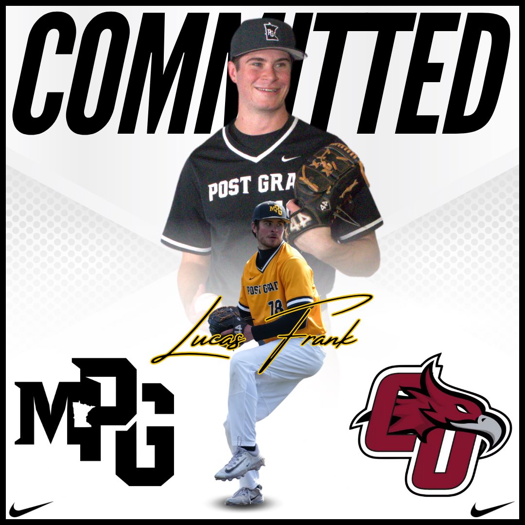 Minnesota Post Grad (@mpgbaseball) on Twitter photo ‼️COMMITTED‼️
Congrats to RHP Lucas Frank on his commitment to Cumberland University!
<a href="/lucasfrank_15/">Lucas Frank</a> 🔜 <a href="/cu3xnatlchamps/">Cumberland University Baseball</a>
#WeArePheonix
The 3X NAIA National Champions are getting a dog of a competitor coming off a dominate Post Grad campaign, a workhorse, who ‼️COMMITTED‼️
Congrats to RHP Lucas Frank on his commitment to Cumberland University!
<a href="/lucasfrank_15/">Lucas Frank</a> 🔜 <a href="/cu3xnatlchamps/">Cumberland University Baseball</a>
#WeArePheonix
The 3X NAIA National Champions are getting a dog of a competitor coming off a dominate Post Grad campaign, a workhorse, who