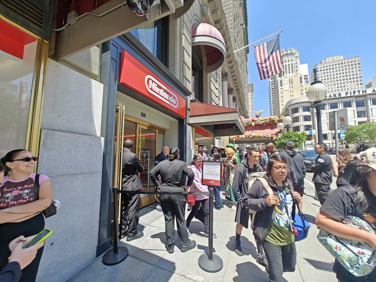 PCMag's tweet photo. Let’s-a go! 🍄

Long lines of fans eagerly await the #Switch2 pre-launch event at the new #Nintendo Store in San Francisco. https://t.co/69xKSUWEVB