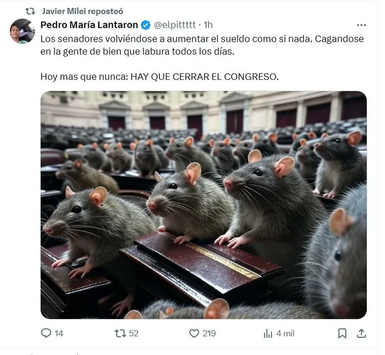 El Jefe de Estado retwittea a uno que dice que "hay que cerrar el Congreso". Todo normal.