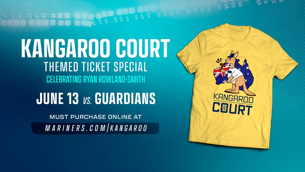 Ryan Rowland-Smith (@hyphen18) on Twitter photo Truly blown away by this 🇦🇺🙏
The <a href="/Mariners/">Seattle Mariners</a> are hosting an Aussie Night at the ballpark — Come and join the 'Kangaroo Court' (T-Shirt is 🔥).
As an Aussie who got to wear that M’s uniform, this means the world.
Let’s goooo! 🦘⚾️
📍Details: mlb.com/mariners/ticke… Truly blown away by this 🇦🇺🙏
The <a href="/Mariners/">Seattle Mariners</a> are hosting an Aussie Night at the ballpark — Come and join the 'Kangaroo Court' (T-Shirt is 🔥).
As an Aussie who got to wear that M’s uniform, this means the world.
Let’s goooo! 🦘⚾️
📍Details: mlb.com/mariners/ticke…