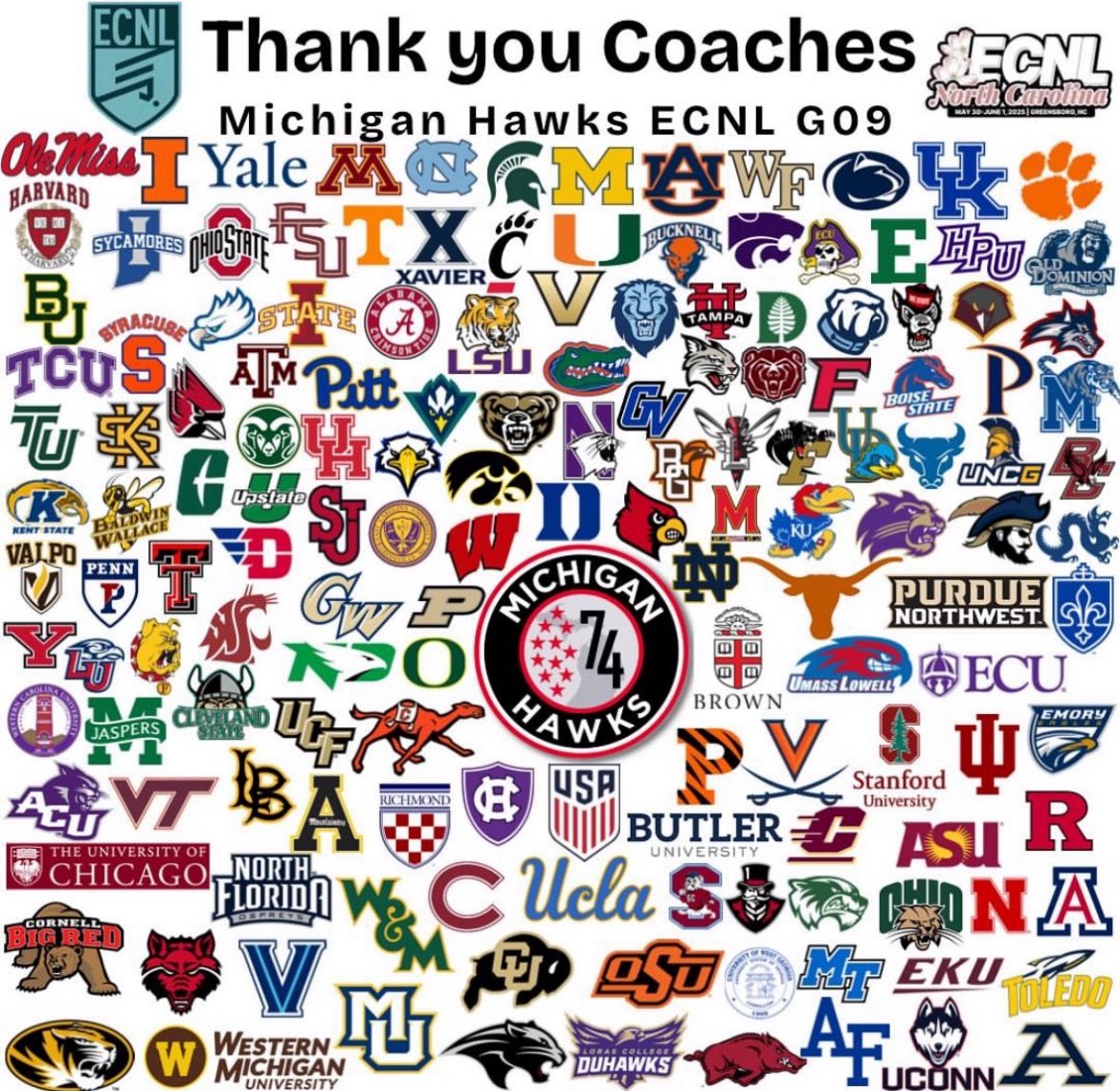 Thank you to all the coaches who came out and watched my team play in ECNL North Carolina this past weekend! Hope to talk to you soon on June 15th!! <a href="/MIHawks1974/">Michigan Hawks</a> <a href="/ECNLgirls/">ECNL Girls</a> <a href="/PrepSoccer/">Prep Soccer ⚽️</a> <a href="/ImYouthSoccer/">ECNL/GA/Recruiting/College Soccer</a>