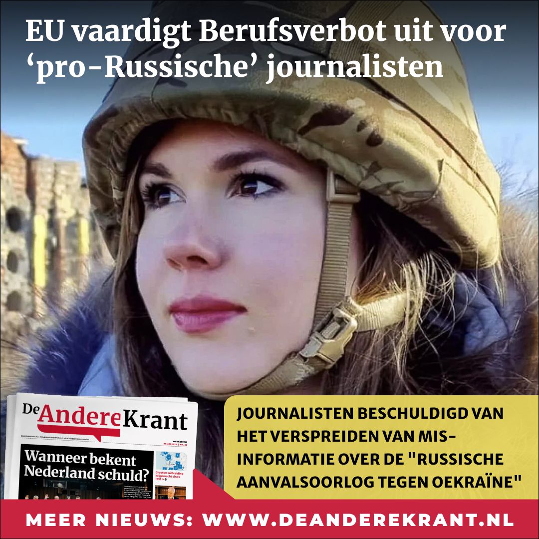 AndereKrant's tweet photo. De EU heeft voor het eerst in de geschiedenis drie journalisten —  twee Duitse en een Turkse — op een sanctielijst geplaatst, waardoor ze  de EU niet meer in mogen en hun bankrekening wordt bevroren. Ze zijn  verbannen omdat ze “misinformatie” zouden verspreiden over “Ruslands  aanvalsoorlog tegen Oekraïne” en kunnen tot vijf jaar gevangenisstraf  krijgen als ze de maatregelen schenden. De bekende onafhankelijke  journalist Thomas Fazi spreekt van een “flagrante schending van de  mensenrechten” en een “ijzingwekkende escalatie in de aanhoudende aanval  van de EU op de vrijheid van meningsuiting”. De Nederlandse journaliste  Sonja van den Ende, die vanuit Rusland werkt, is niet verbaasd. “Ik  durf al drie jaar niet naar Nederland te gaan.”

Lees verder: https://t.co/r6jnXBxUWJ