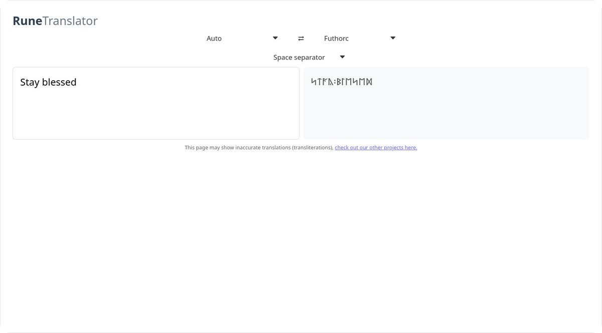 ValhallaPlus's tweet image. Sharing and converting runes has just gotten easier, RuneTranslator now supports URL parameters.
Quickly convert words:
translator.macbeibhinn.scot/?sl=auto&tl=as…
Or convert runes (link may not work here):
translator.macbeibhinn.scot/?sl=as&tl=auto…ᛋᛏᚪᚣ᛬ᛒᛚᛖᛋᛖᛞ
Perfect for hyperlinks, sharing, etc.