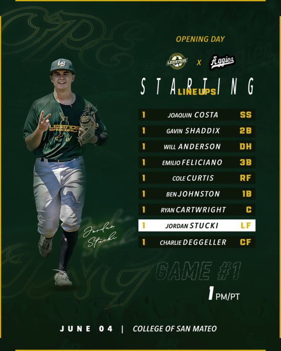 The Lineup is set for game 1 of 2 in today’s afternoon clash with the Watsonville Aggies!

#GoLegends