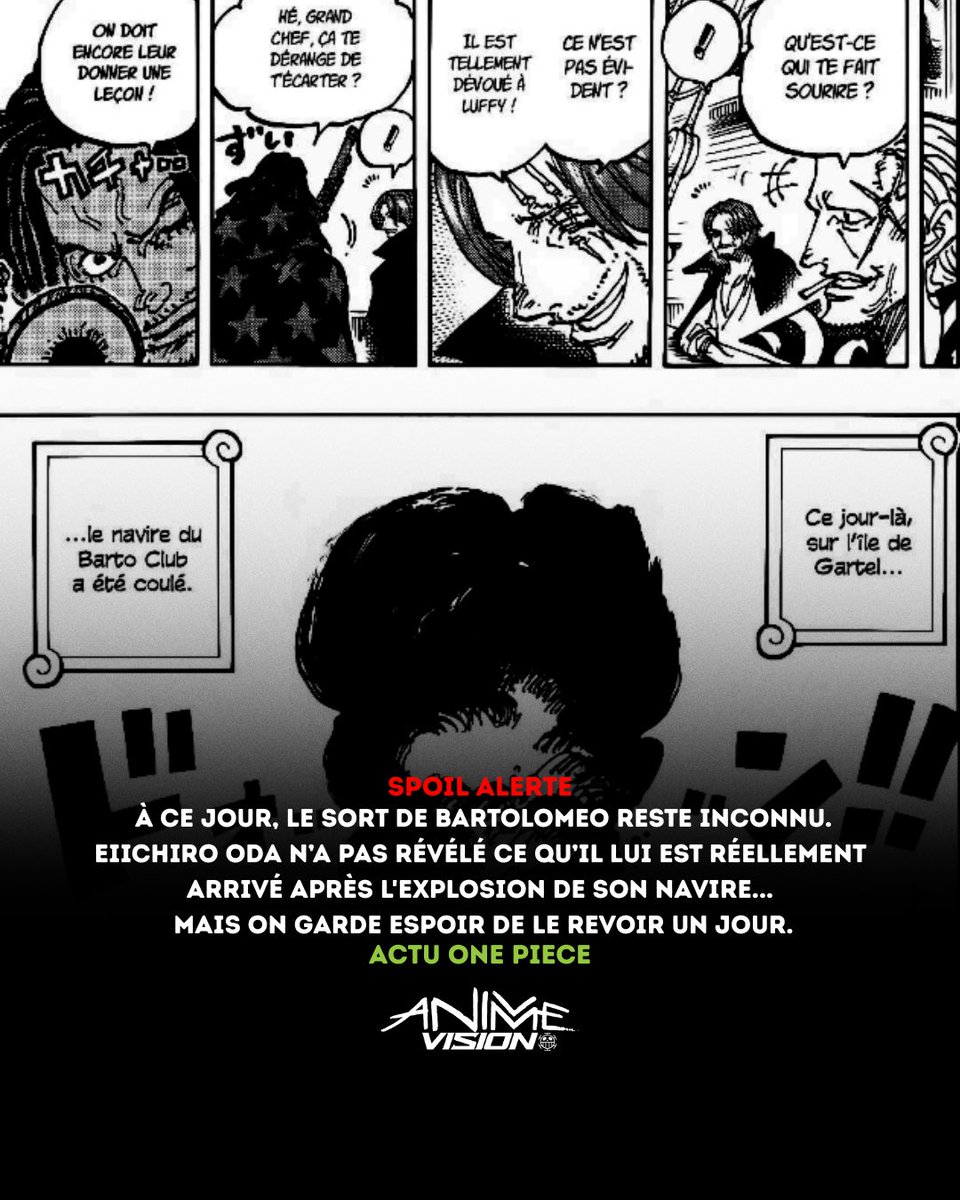 AnimeVisionTv's tweet photo. Shanks l’a-t-il éliminé ? Où est Bartolomeo ?!🚨#onepiece #shanks #bartolomeoonepiece https://t.co/Uw0dRdWnlX