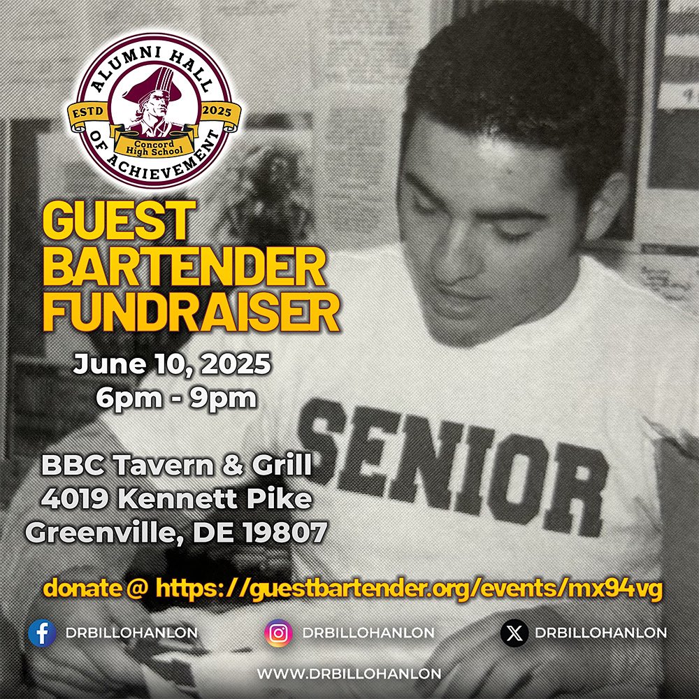 Proud Concord alum &amp; guest bartender alert!  I’ll be at BBC Tavern this Tues, June 10 at 6PM to raise funds for the CHS Alumni Hall of Achievement! Come out or donate here: guestbartender.org/events/mx94vg