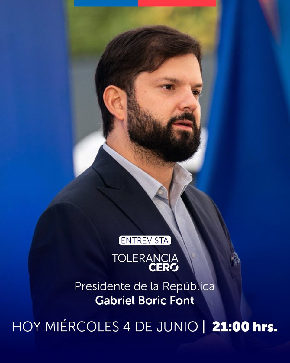 No te pierdas! Este miércoles 4 de junio a las 21:00 hrs, el Presidente Boric en Tolerancia Cero por CNNChile. ￼