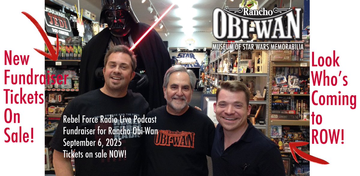 Limited tickets are available NOW for the Rebel Force Radio Live Podcast Fundraiser Sept. 6th at Rancho Obi-Wan!  ranchoobiwan.org/rfrfundraiser2…
