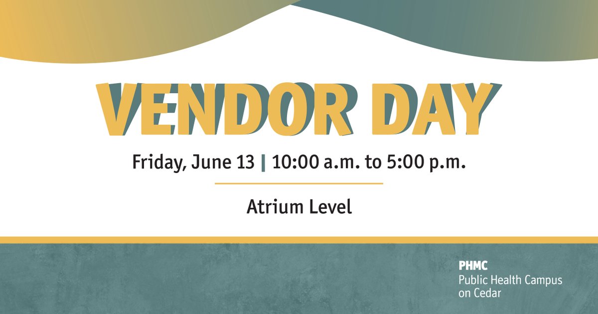 The PHMC Public Health Campus on Cedar is hosting Vendor Day on 6/13! Local businesses will offer apparel, jewelry, toys and other merchandise. We hope to see you there!

For more information about the PHMC Public Health Campus on Cedar, visit our website: phmc.org/site/programs/…