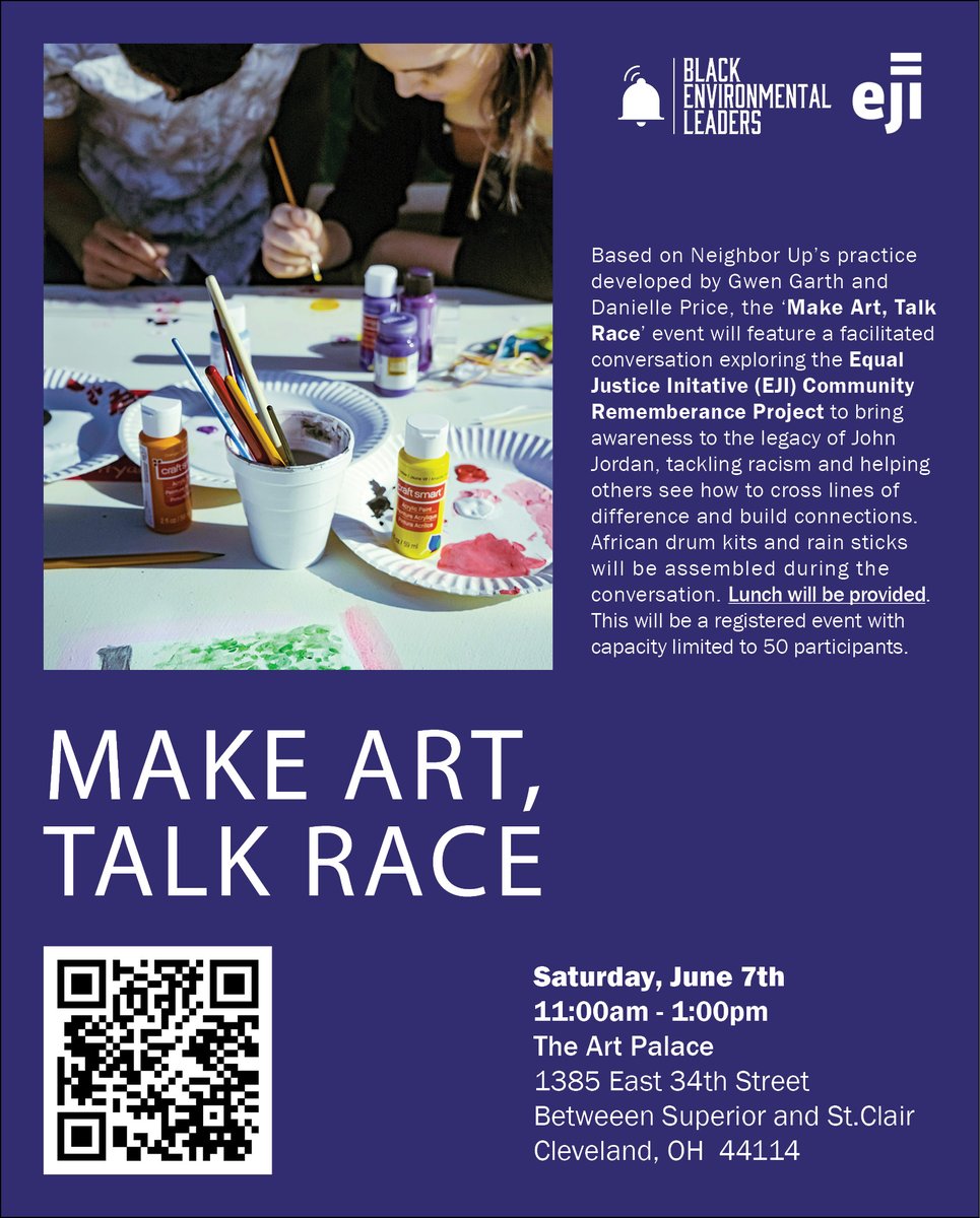 BlkEnviroLeader's tweet image. Join us this Saturday for the Make Art, Talk Race event. This interactive session will include art making and a facilitated discussion about racism. This is a free event, but capacity is limited to 50. Reserve your spot today! loom.ly/AozMIyU