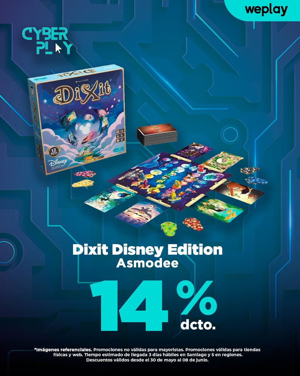 weplaystore_cl's tweet photo. ¿Qué tal si traemos un poco de esa magia #Disney a tu mesa?... 😱 Juega #Dixit con el increíble universo #Disney que tiene un increíble descuento #Cyberplay😉 Disponibles en web https://t.co/QuuX0CnVeW y tiendas físicas #WeplayStore https://t.co/Ug8evC5D6T