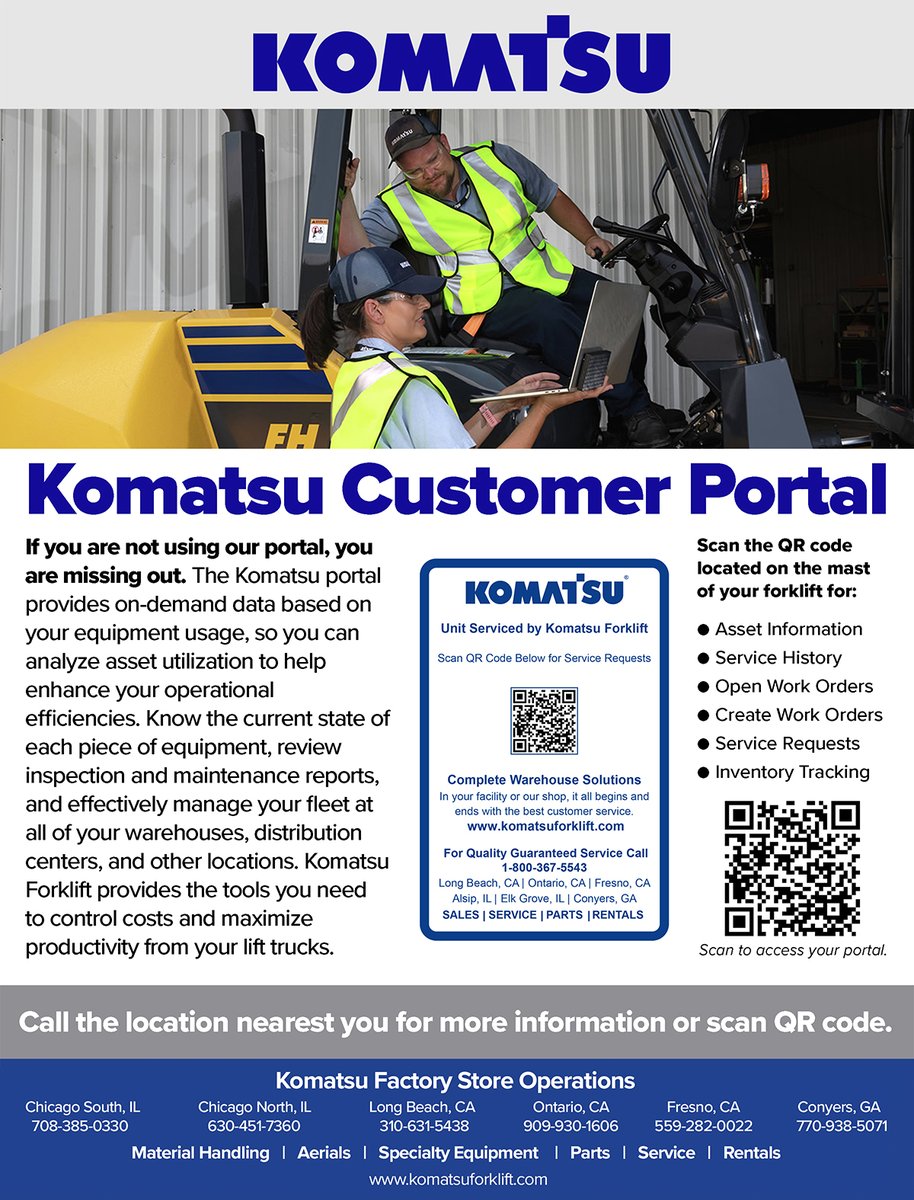 If you are not using our portal, you are missing out.

The #Komatsu Customer Portal provides on-demand data based on your #equipment usage, so you can analyze asset utilization to help enhance your operational efficiencies. 

Call 770-938-5071
komatsuforklift.com/company/atlanta

#Altanta