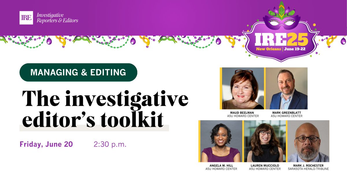 Looking forward to #IRE_NICAR (Investigative Reporters &amp; Editors) conference in New Orleans this month. I'll be there speaking on  the Investigative Editing curriculum I helped develop with the Walter Cronkite School of Journalism, which is about to welcome its 2nd cohort.