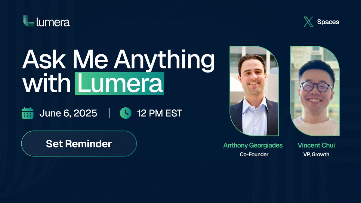 🎙 Join us for our upcoming AMA on X Spaces

We’re sharing key updates on Lumera’s journey!!
📅 Friday | 12PM EST

🔍 Key Discussions include
– Upcoming announcements
– Validator &amp; Testnet growth
– Our unique tech stack

Set your reminders now: x.com/i/spaces/1mnxe…