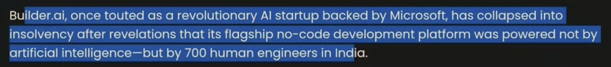 Allegedly this AI company used 700 indian engineers in the backend

AI = Actual Indians, you can't make this up 😂😂😂

Those 700 indians had to be the most cracked hardcore engineers in the world to keep up, respect